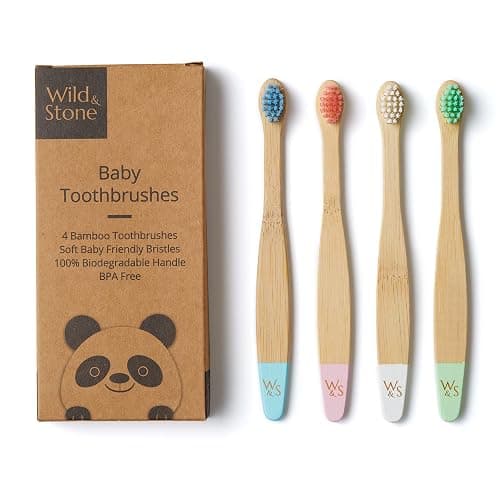Wild & Stone Organic Baby Bamboo Toothbrushes | 4 Pack | Soft Bristles | 100% Compostable Handle | BPA Free | Vegan Baby Toothbrushes (Multicolour) - Image 1