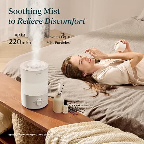LEVOIT - Humidifiers for Bedroom - Quiet (3L Water Tank) - Cool Mist/Top Fill/Essential Oil Diffuser/25Watt - Home/Large Room - 360° Nozzle - Rapid Ultrasonic Humidification for Baby Nursery/Plant thumbnail 2