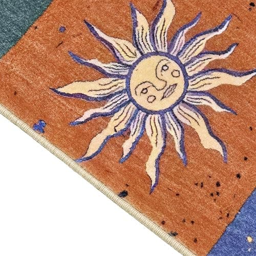 Boho Sun and Moon 3x5 Rug Washable Indoor Thin Doormat, Vintage Mystical Celestial Checkerboard Entryway Rugs Non Slip, Hippie Retro Aesthetic Cute Astrology Throw Rugs for Kitchen Bedroom thumbnail 5