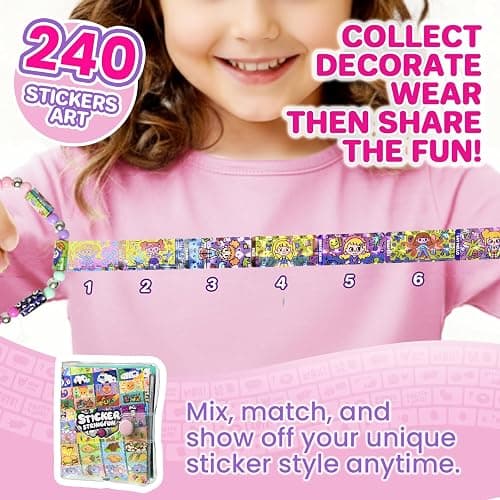 Semboh Sticker Bracelet Kit with Collection Book, 240 Mini Stickers Set, Wearable & Shareable Sticker Rolls, Kids Beading Set for Bracelet & Necklace Making, 1000+ Designs (6X Drop) thumbnail 2
