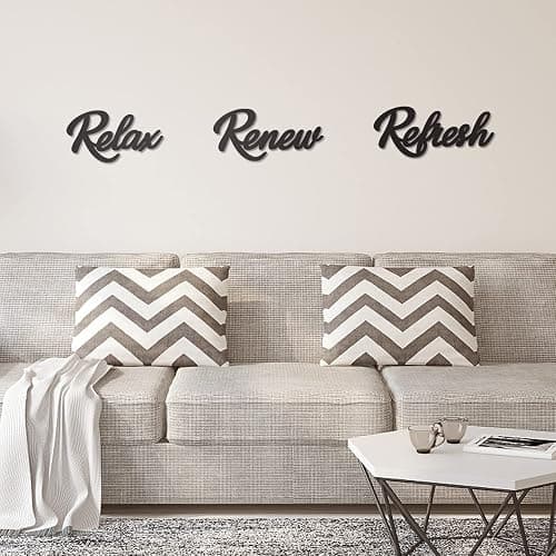 KOYILTD 3 Pieces Bathroom Decor Wooden Bathroom Sign Relax Renew Refresh Sign (black) thumbnail 6