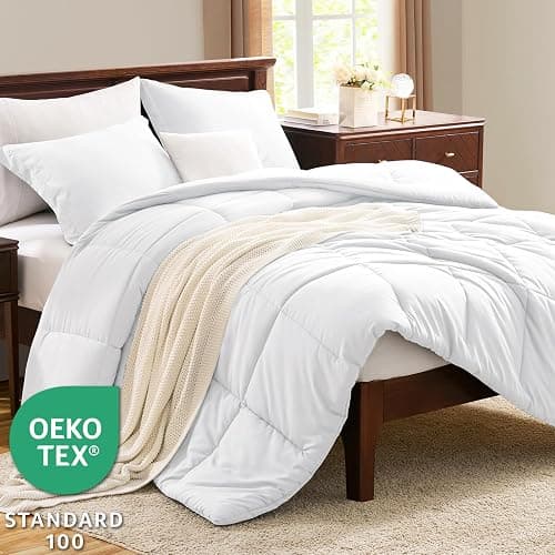CozyLux Queen Size Comforter Sets White - 3 Pieces Box Stitched Queen Bed Set for All Seasons, Soft Lightweight Bedding Sets with 1 Down Alternative Comforter and 2 Pillow Shams thumbnail 3