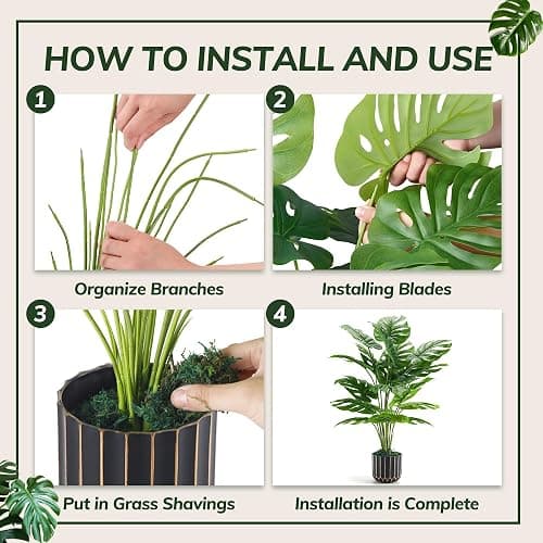 Der Rose 28'' Fake Plants Tall Artificial Monstera Faux Plants Indoor Outdoor Tree for Living Room Home House Decor thumbnail 4