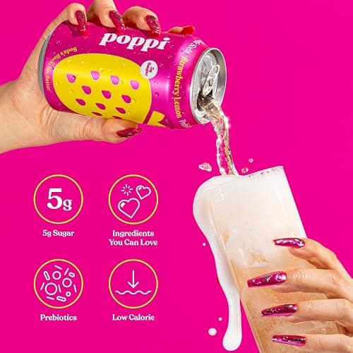 Poppi Sparkling Prebiotic Soda Beverage with Apple Cider Vinegar, Seltzer Water and Fruit Juice, Strawberry Lemon Flavor, 12 FL Oz, Pack of 12, Packaging May Vary thumbnail 4