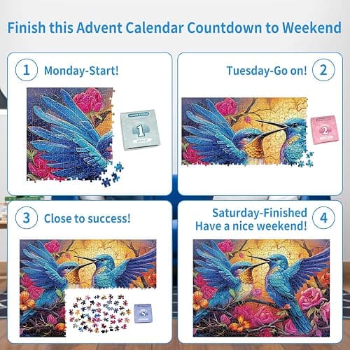 1000 Piece Puzzle for Adults, Advent Puzzle Humming Birds 1000 Pieces Puzzles for Adults Teens Kids, Birds 1000 Pieces Jigsaw Puzzles 6 Days Holiday Puzzles Countdown to Weekend Gift thumbnail 4