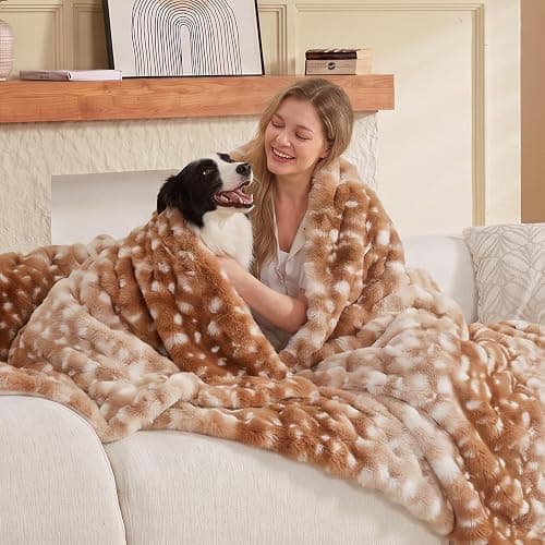COZY KISS Deer Print Blanket, Faux Fur Dog Blanket for Christmas, 60"x80" | Fuzzy Soft Plush Thick Bubble Blanket, Waterproof Lining, Washable, Gift, Sofa Bed Couch Chair Living Room Decor thumbnail 5