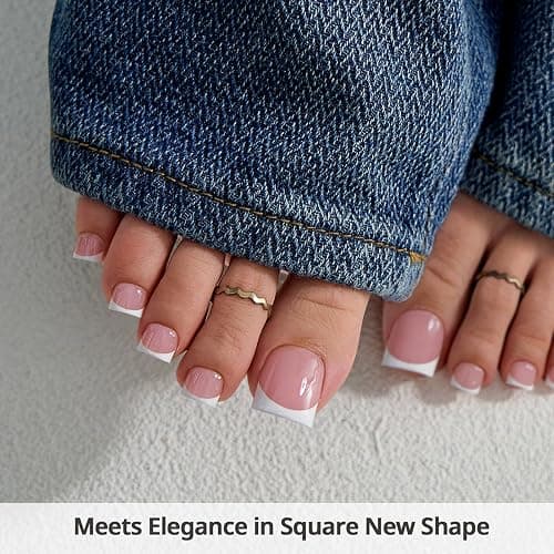 BTArtboxnails XCOATTIPS Toe Nail Tips - Lamp-Curable Real Square Pink Press On Toenails for Women, 150 Soak Off French Tip Toe Nail Extensions in 15 Sizes, Builder Gel & Top Coat Required thumbnail 4