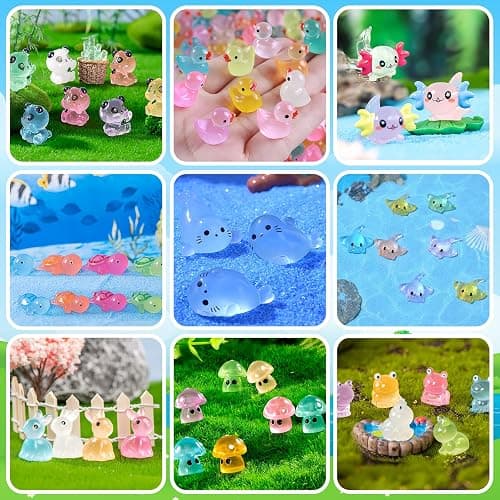 120 Pcs Luminous Mini Resin Animals Glow in The Dark Small Little Tiny Resin Figurines Ducks Axolotls Pandas Garden Miniature Figures for Crafts Micro Landscape Decoration Fairy Garden Accessories thumbnail 6