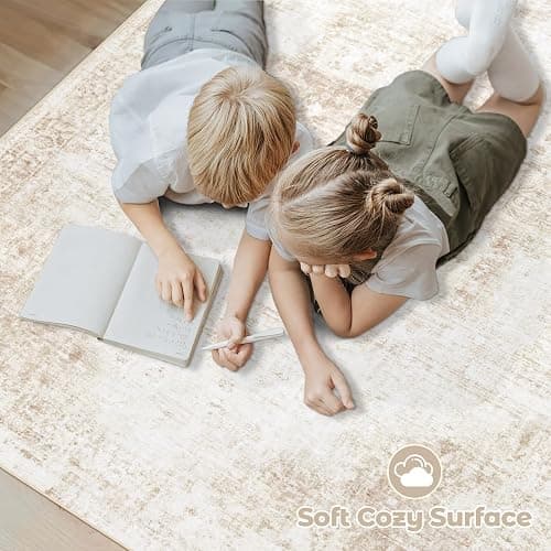 Area Rug 8x10 Washable Rug, Vintage Boho Medallion Rugs Non-Slip Soft Low Pile Large Distressed Rug Indoor Retro Carpet for Living Room Bedroom Dining Room Home Office (Beige, 8'x10') thumbnail 4