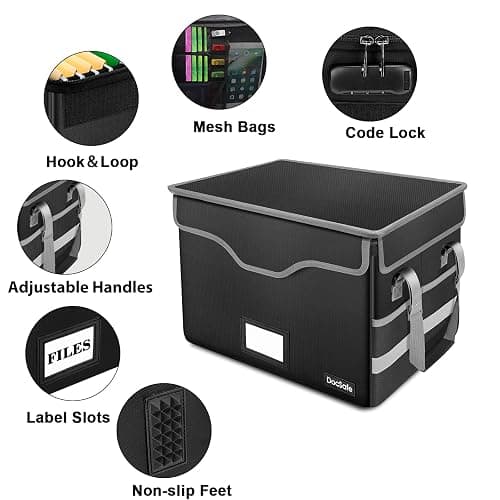 DocSafe File Box Fireproof Document Box with Lock,File Storage Organizer Box with Mesh Pockets,Collapsible Portable File Box Home Office File Cabinet with Handle for Hanging Letter/Legal Folder,Black - Black - 1 pack-Box with Lock thumbnail 4