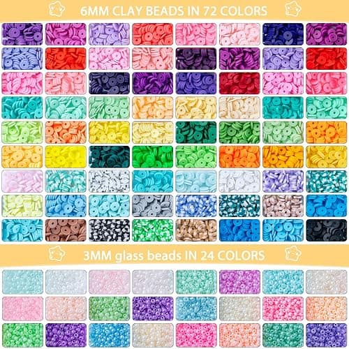 SJZWSD 6-Box Friendship Bracelet Making Kit - 16,000pcs Clay Beads, Seed Beads & Glass Beads Collection, Letter Beads, Charms thumbnail 3