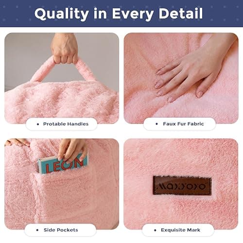 MAXYOYO Bean Bag Chair, Soft Bean Bag Sofa with Supportive Foam Filling | Plush Bean Bag Sofa with Supportive Foam Filling, Floor Sofa Seat with Side Pocket and Washable Cover, Pink, 3FT thumbnail 5