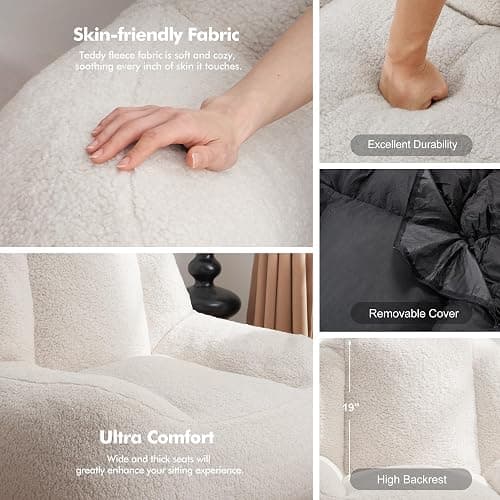 Homguava Bean Bag Chairs for Adults,Giant Beanbag Couch Adult Bean Bag Chair with Filler Included,Modern Lazy Sofa Comfy Chair for Living Room(White) thumbnail 5