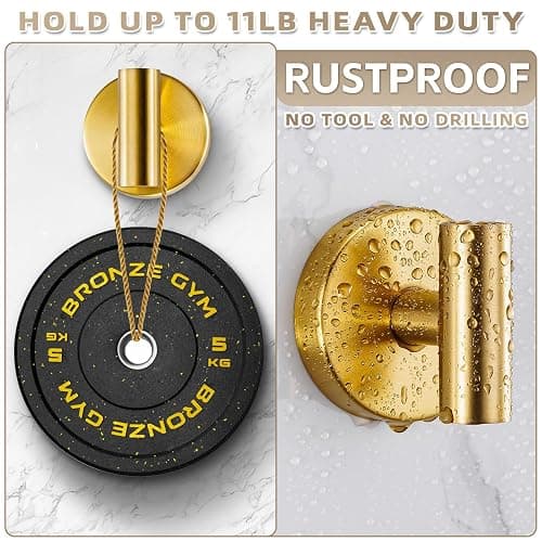 Fenas Suction Cup Hooks for Shower - Bathroom Reusable Hooks for Towels, Robes & Loofah - No-Drill Mounting on Kitchen,Walls,Metal,Glass,Mirrors,Tile & Smooth Non-Porous Surfaces (2, Brushed Gold) thumbnail 3