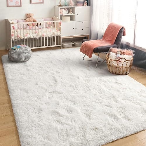 BENRON White Fluffy Rugs for Living Room 4x6, Soft Cream Area Rug for Kids Children Girls Bedroom Nursery, Washable Indoor Floor Carpets thumbnail 4