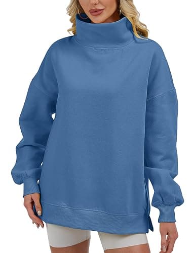 Eutten Womens Oversized Mockneck Sweatshirts Long Sleeve Turtleneck Pullover Casual Fall Drop Shoulder Hoodies Tops thumbnail 3