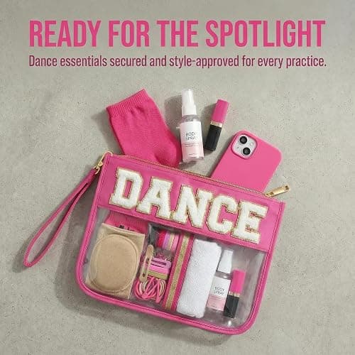 KYTACCU Dance Bag Dance gifts,Dance Stuff Dancer Gifts, Dance Makeup Bag Chenille Letter Clear Cosmetic Bag, Dance Competition Must Haves Essentials Bag for Girls Women thumbnail 5