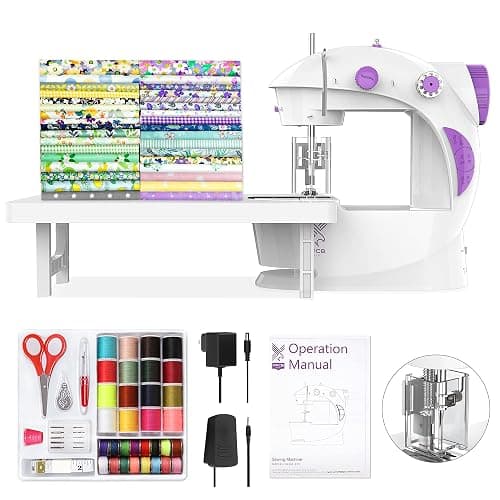 KPCB Tech Sewing Machine for Beginners [Full Set] with Finger Guard and Fabric Bundles - Mini Sewing Machine with Sewing Kits, Foot Pedal, US Adapter and Extension Table - Image 1