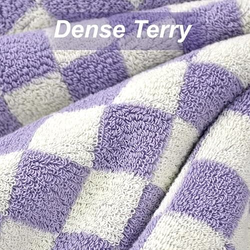 Jacquotha Shower Towels for Bathroom 27.5x55 Inches - Quick Dry Bath Towels Soft & Lightweight (2Pack), Cute Checkered Towel Sets Lilac, 520 GSM Absorbent Cotton thumbnail 4