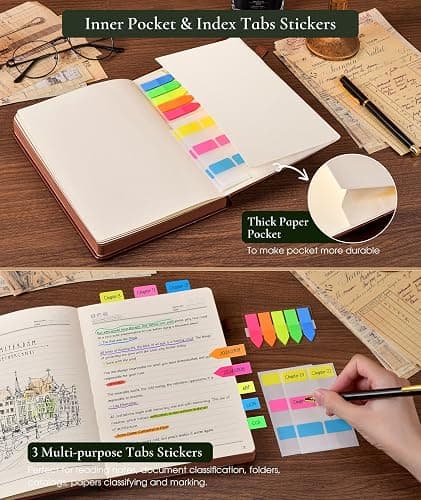 PAIBAS Vintage Leather Journal with 300 Numbered Pages,B5 Lined Journal for Men Women,Daily Journals for Writing,College Ruled Notebook for Work,School,Note taking,Travel Diary,Large (7" x 10") thumbnail 4