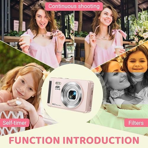4K 64MP Autofocus Digital Camera with Micro SD Card, 2.8" Display Compact Camera, 1200mAh Battery Vlogging Camera for Students Teens Beginners thumbnail 2