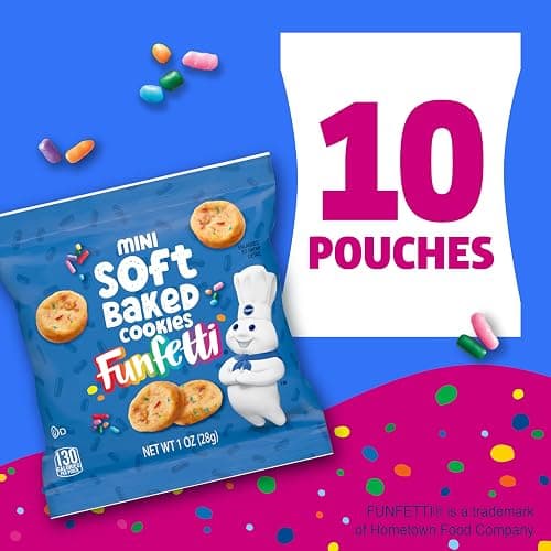Pillsbury Mini Soft Baked Cookies, Funfetti, Snack Bags, 10 ct, 10 oz | Colorful Funfetti Bits, Soft & Chewy Texture, Individually Wrapped Pouches, Ready To Eat, Great For Kids Parties thumbnail 3