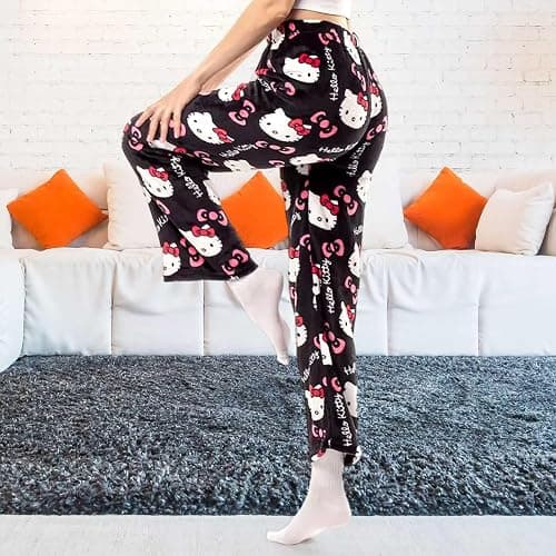 Pyjamahose Damen Lang, Pyjama Hose Damen Flanell Schlafanzughose Flauschig Schlafanzug Hosen Y2K Anime Cartoon Kuschelhose Zuhause Schlaf Schlafhose Bequeme Schlafanzughosen für Teenager Mädchen thumbnail 3