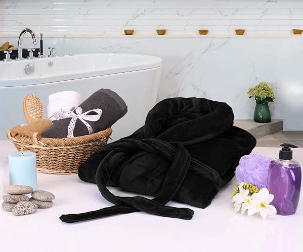 NY Threads Mens Robe with Hood, Luxury Plush Fleece Hooded Mens Bathrobe, Spa Bath Robe for Men thumbnail 4