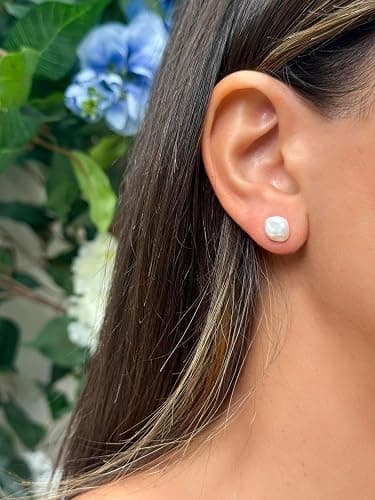 .925 Sterling Silver Freshwater White Keshi Cultured Pearl Earrings thumbnail 3