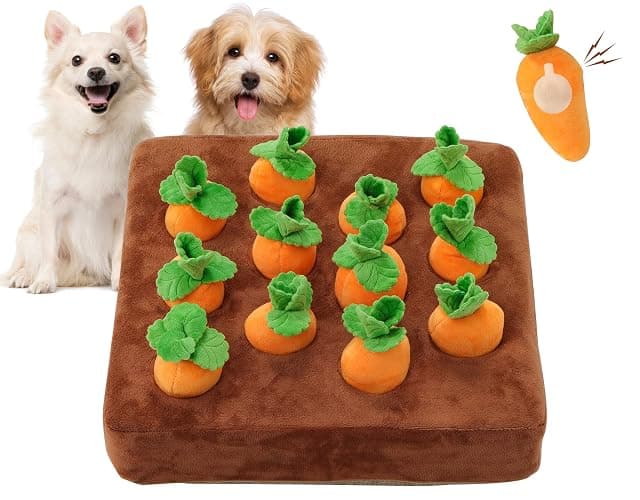 IVVIQQ Interactive Dog Toys,Squeak Carrot Snuffle Mat for Dogs Plush Puzzle Toys 2 in 1 Non-Slip Nosework Feed Games for Pet Stress Relief with 12 Carrots… - Image 1