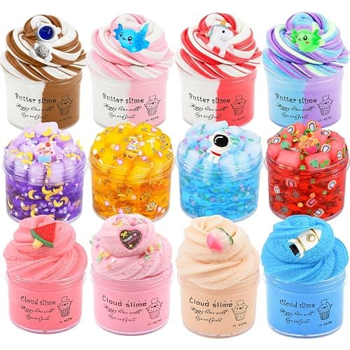 12 Pack Slime Kit, with 4 Butter Slime, 4 Jelly Cube Crunchy Slime and 4 Cloud Slime, Soft and Non-Sticky, DIY Stress Relief Toys for Girl and Boys, Birthday Gift, Party Favor, Classroom Reward - Image 1