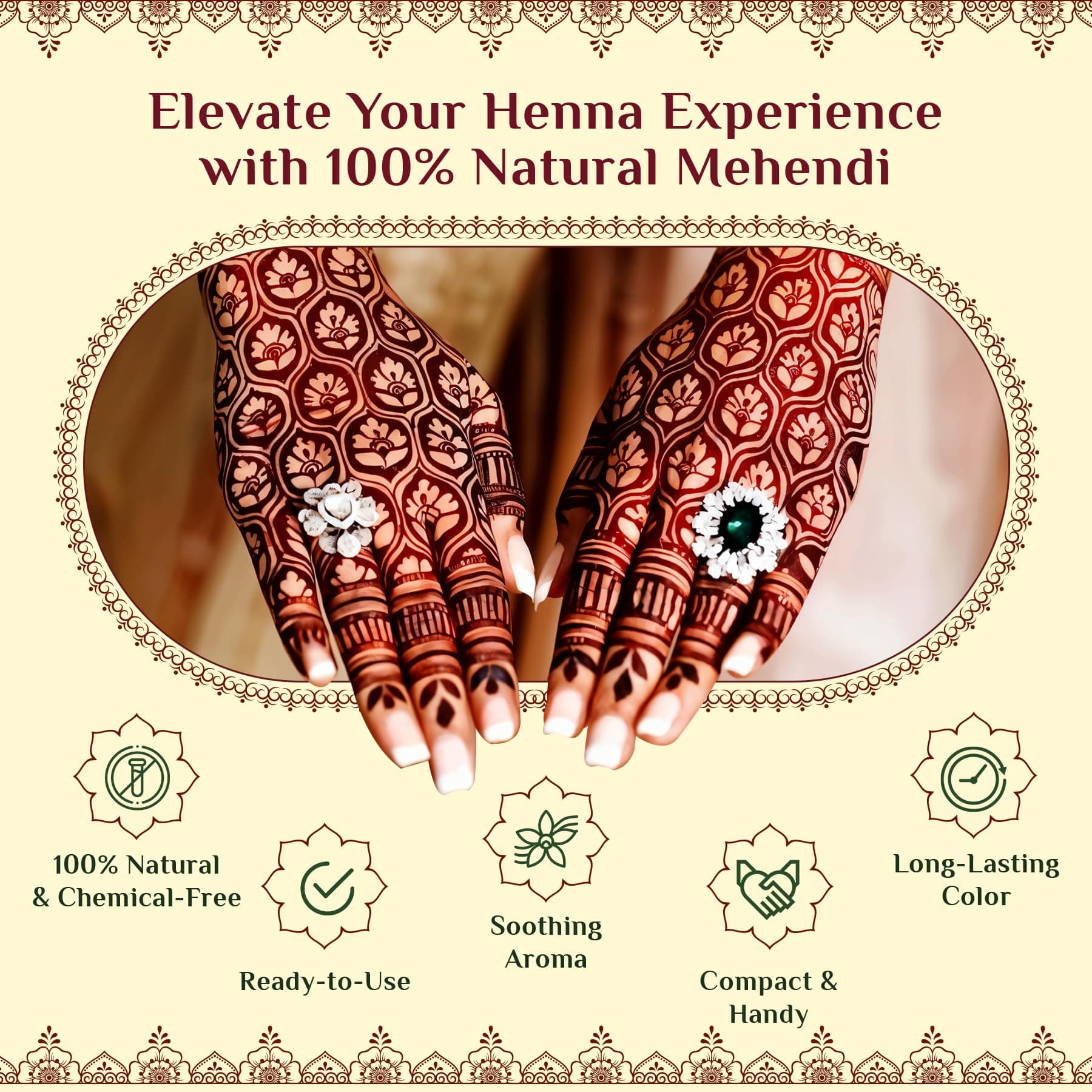 Neeta Mehendi Cone for Body Art, Herbal Henna Paste/Cones, Natural 100% Henna, Reddish Brown Color for Hand Tattoo Design, Pack of 8 Piece thumbnail 3