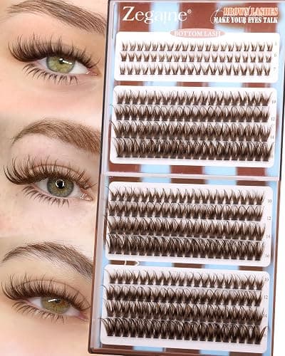 Brown Lash Clusters With Bottom Eyelash Clusters Natural Look Cluster Eyelash Extensions 300Pcs Dark Brown Wispy Lash Clusters D-Curly Individual Lashes 10-16MM by Zegaine - Image 1
