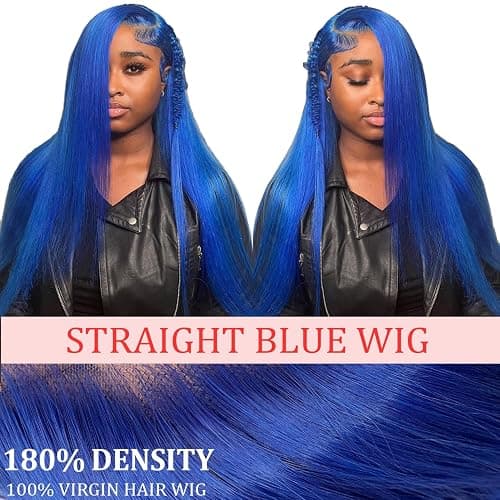 PANDA ANGEL Blue Lace Front Wigs Human Hair Straight 13x4 Hd Transparent Lace Frontal Wigs Wear and Go Glueless Navy Blue Wigs Human Hair for Black Women Colorful Dark Blue Lace Front Wig 26 Inch thumbnail 4