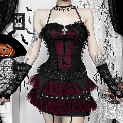 Yyxclotic Gothic Women Halter Crop Tank Top Cropped Camisole Tops Y2K Grunge Shirts thumbnail 7