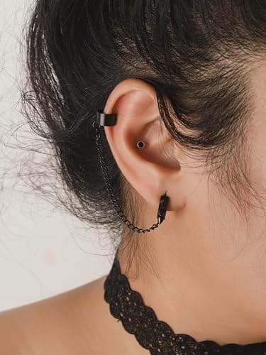Sacina Goth Punk Black Ear Cuff Spike Earrings, Gothic Emo Punk Grunge Earrings, Goth Jewelry, Christmas Jewelry Gifts for Women thumbnail 3
