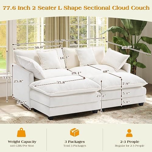 77.6" Modular Sectional Sofa,Loveseat Couch for Living Room, Modern Deep Seat Sofa 2 Seater Chenille Fabric Comfy Cloud Couches with Throw Pillows & Ottoman for Apartment,Small Spaces thumbnail 6