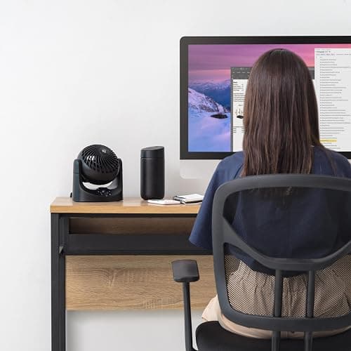 IRIS USA WOOZOO Desk Fan, Air Circulator, 3 Speeds, 32ft Max Air Distance, 112° Adjustable Tilt, 27.5db Quiet Motor, Small Fan for Bedroom, Office, Dorm, Black thumbnail 2