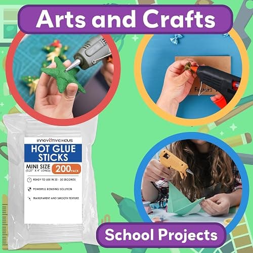 Innovative Haus Mini Hot Glue Sticks for Mini Glue Guns, Clear, 200 Pack | Bulk Craft Adhesive, Small 4" x 0.27" Size, Transparent, Quick-Drying, Dual Temp, Bonds Wood, Metal, Glass, Fabric, Foam thumbnail 3