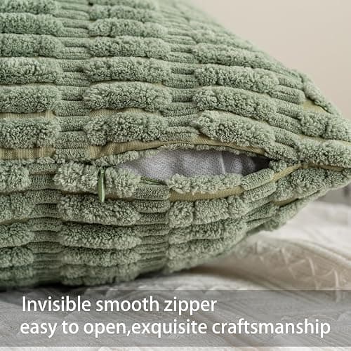 Aegero Pack of 2 Corduroy Decorative Throw Pillow Covers 18x18 Inch Soft Striped Pillow Covers Modern Farmhouse Home Decor for Sofa Living Room Couch Bed（Aqua） thumbnail 3
