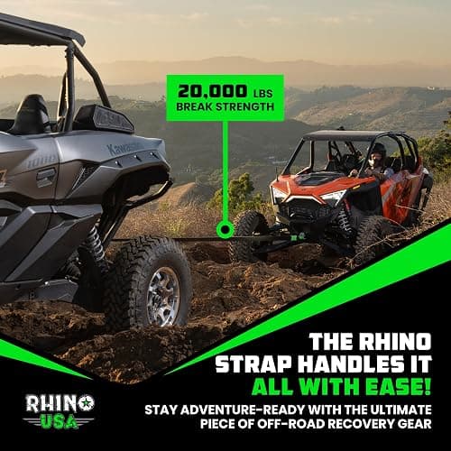 Rhino USA Recovery Tow Strap (2" x 20') - 20,024lb Break Strength - Emergency Recovery Strap Tow Rope for UTV, ATV & More - Heavy Duty Towing Strap for Offroad 4x4 Use - Compatible with RZR and Can-Am thumbnail 7