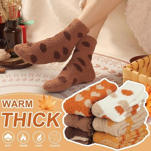 Plush Slipper Socks Women - Colorful Warm Fuzzy Crew Socks Cozy Soft for Winter Indoor thumbnail 3