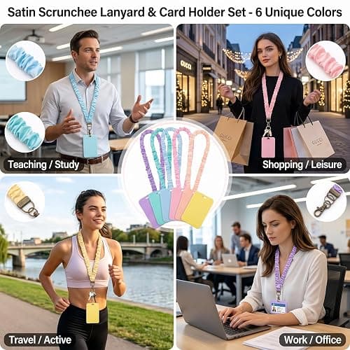 Droxurenth 6PCS Teacher Scrunchie Lanyard with ID Badge Holder for Women | Cute Retractable Neck Lanyard for Nurses School Office, Back to School Gift thumbnail 6