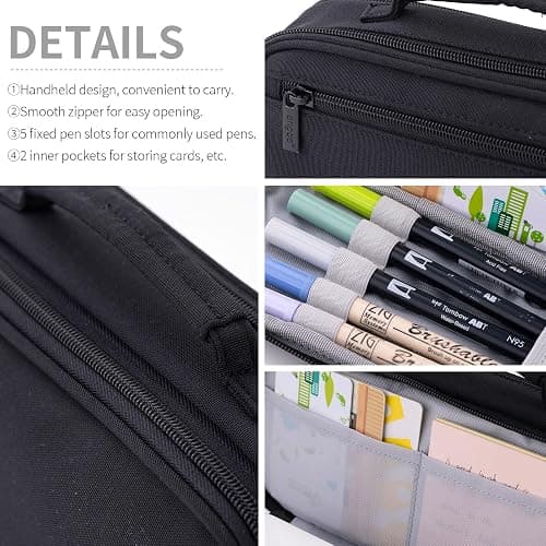 EASTHILL Large Capacity Pencil Case Pen Pouch Organizer Canvas Pencil Bag with Handle School Supplies for Teen Girls-Black thumbnail 5