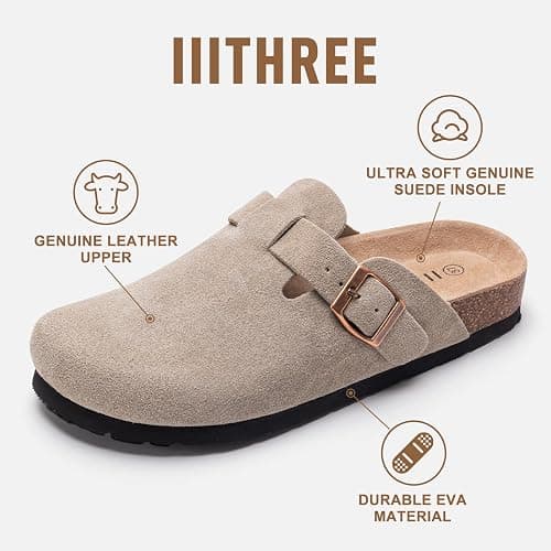 IIITHREE Women's Suede Clogs Cork Footbed Clogs for Women Soft Leather Adjustable Buckle Slip-on Potato Shoes Sandals thumbnail 4