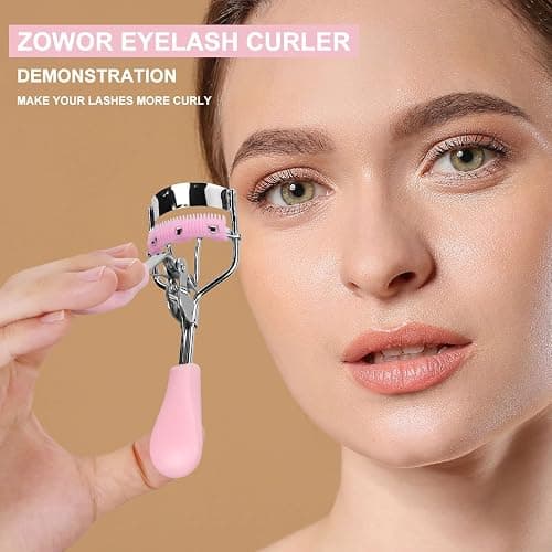 Zowor Eyelash Curler with Comb Fit All Eye Shape Curved Eyelash Curlers,Natural and Long Lasting Lash Curler for Women Make Up Gift(Pink) thumbnail 2