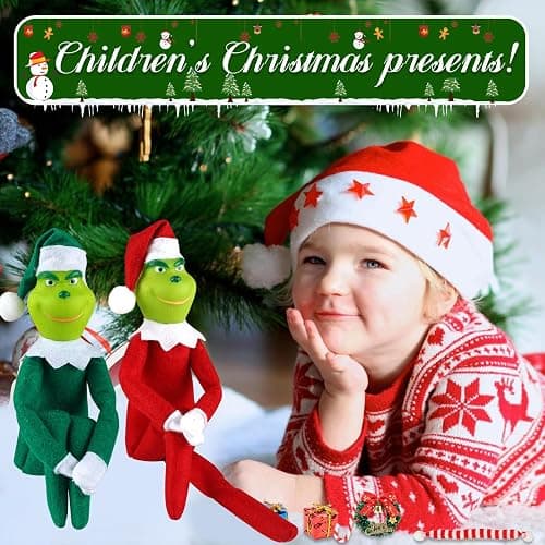 12.6'' Red Christmas Monster Plush Toy, Christmas Stuffed Figures Doll for Kids and Christmas Tree Home Decorations(Green) thumbnail 6