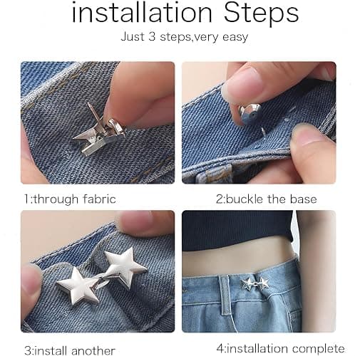 Pant Waist Tightener, 8 Sets Adjustable Pentacle Button for Jeans, Instant Removable Jean Buttons for Loose Jeans, No Sewing Required Pant Clips for Waist Tightener, Button Pins for Pants thumbnail 3