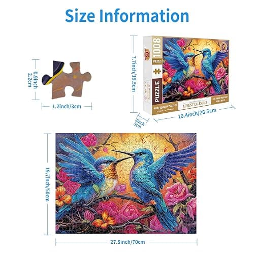 1000 Piece Puzzle for Adults, Advent Puzzle Humming Birds 1000 Pieces Puzzles for Adults Teens Kids, Birds 1000 Pieces Jigsaw Puzzles 6 Days Holiday Puzzles Countdown to Weekend Gift thumbnail 3