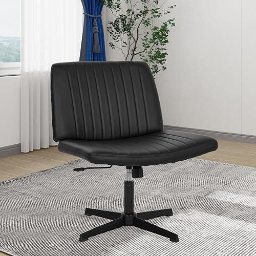 FDW Criss Cross Chair Armless Cross Legged Office Desk Chair Adjustable Swivel Ergonomic Gaming Chair No Wheels Backrest with Wide Seat Native Sponge Computer Task Vanity Chair for Home Office,Black thumbnail 4